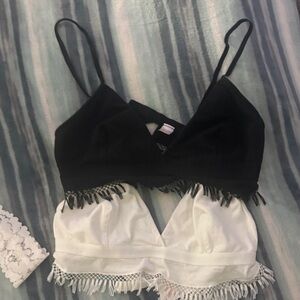 Jasmine & Ginger Fringe Bralette Set in Black and White